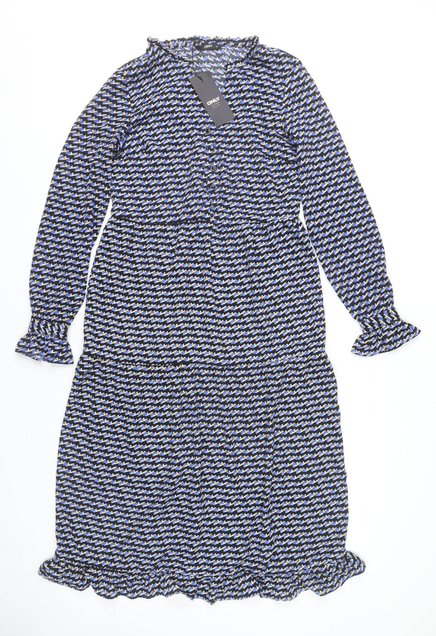 ONLY Women’s Multicoloured Geometric Midi Dress 3XL A-Line Long Sleeve