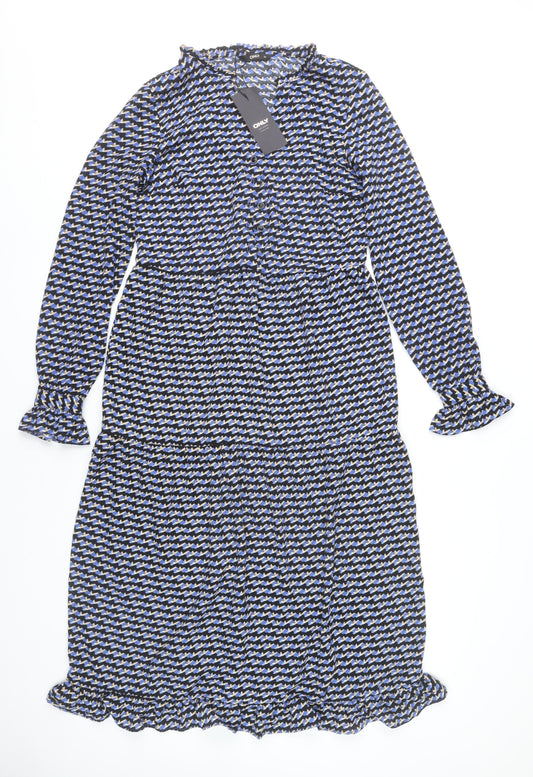 ONLY Women’s Multicoloured Geometric Midi Dress 3XL A-Line Long Sleeve