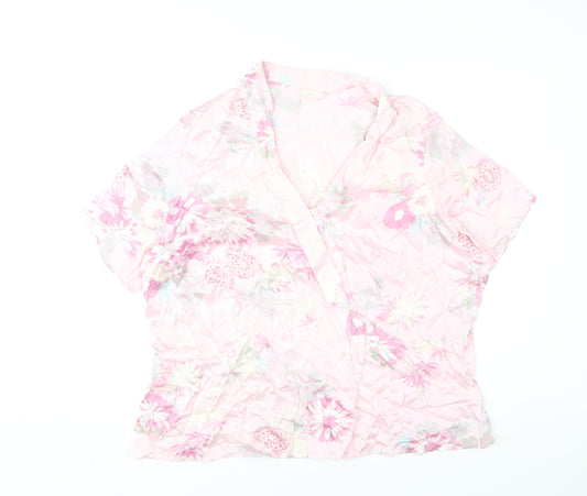 Marks and Spencer Women’s Pink Floral Wrap Blouse UK 20 Viscose