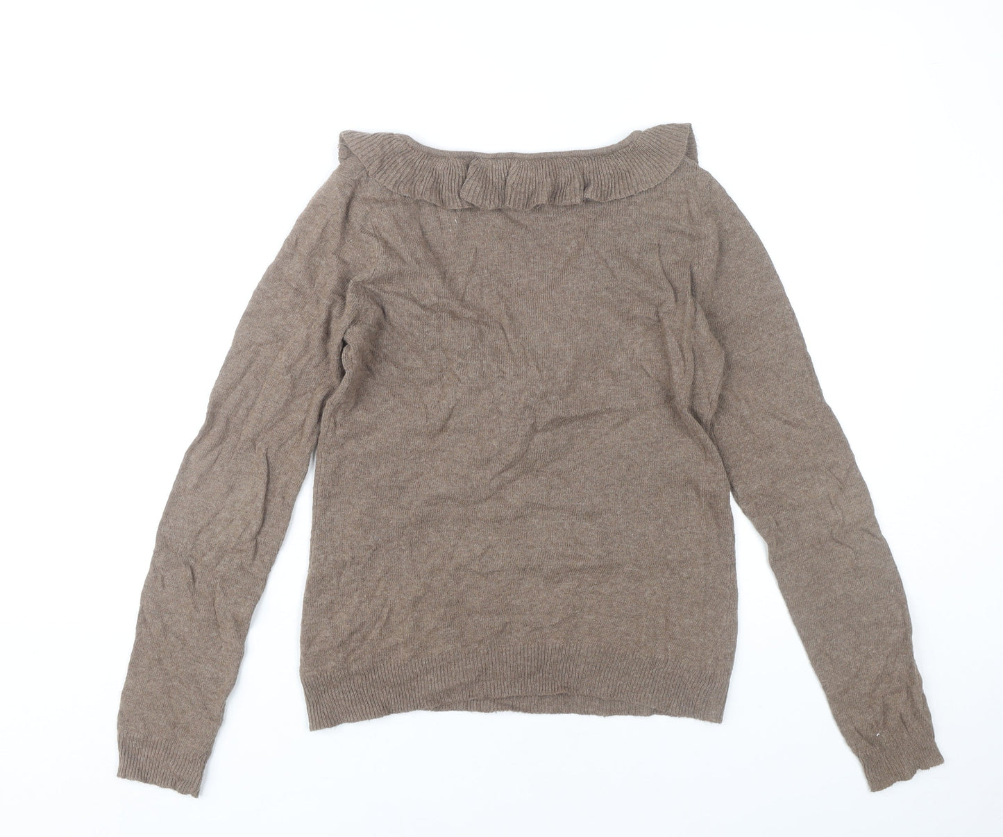 Zara Women’s Brown Angora Blend V-Neck Ruffle Jumper Size 8