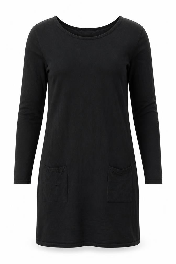 ESMARA Women Black Shift Dress Size 10-12 Scoop Neck Long Sleeve
