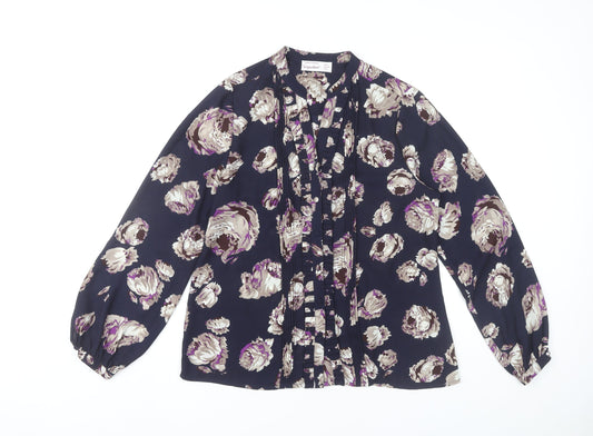 Dunnes Stores Women’s Blue Floral Blouse UK12 Long Sleeve Tunic Top