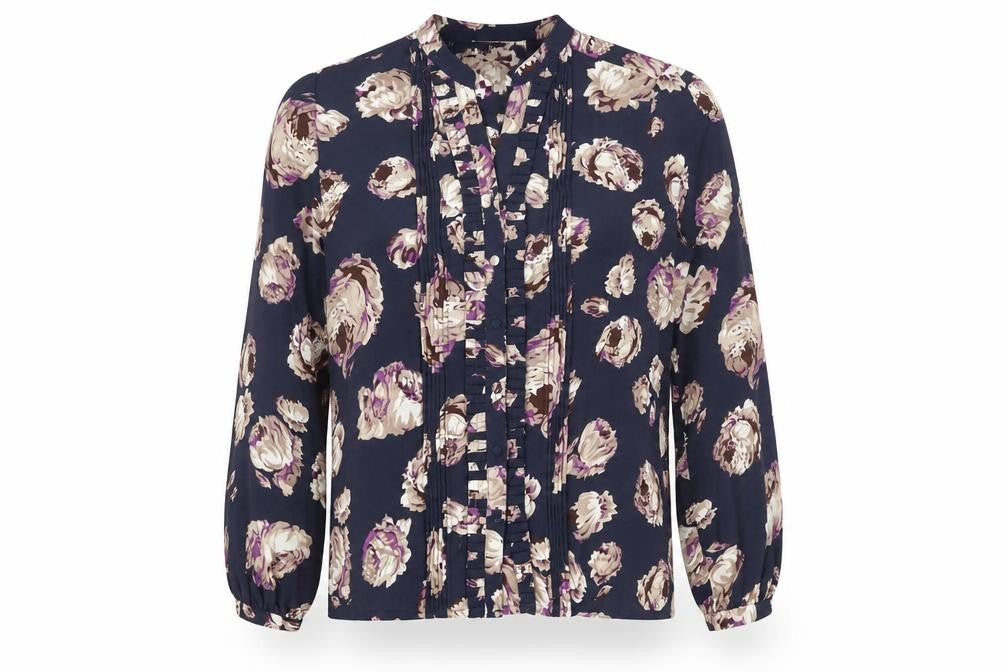 Dunnes Women’s Blue Floral Blouse UK12 Long Sleeve Tunic Top
