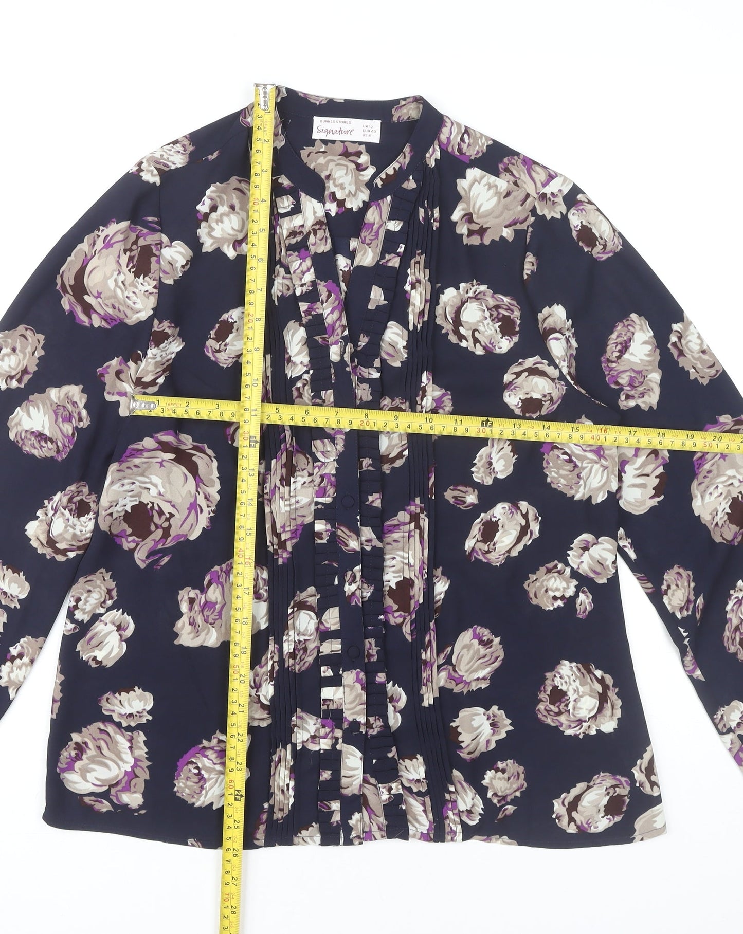 Dunnes Stores Women’s Blue Floral Blouse UK12 Long Sleeve Tunic Top