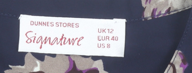 Dunnes Stores Women’s Blue Floral Blouse UK12 Long Sleeve Tunic Top