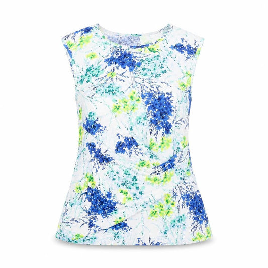 Front view of Roman Women’s Multicoloured Floral Tunic Blouse, size UK 10, Sleeveless