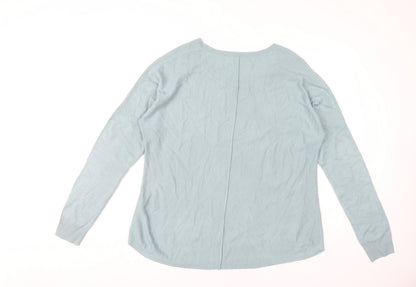 Close-up detail of French Connection women’s blue jumper l pullover round neck long sleeve