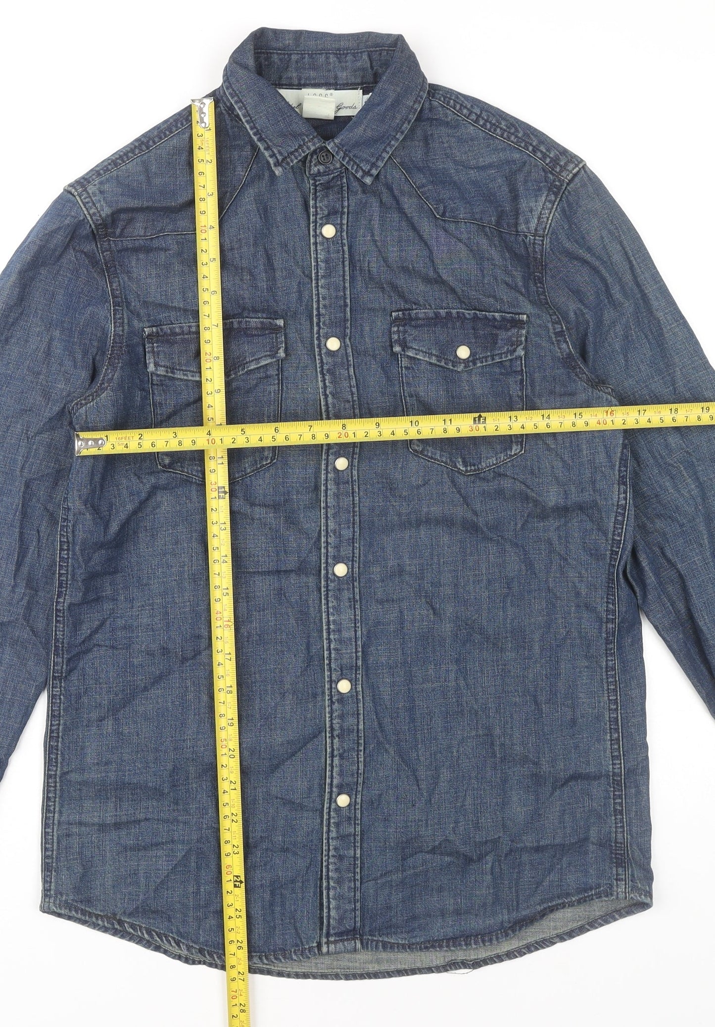 H&M L.O.G.G. Men’s Blue Denim Button-Up Shirt Size S Regular Fit