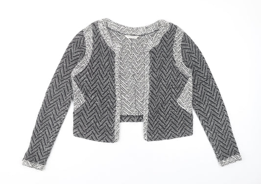 Miss Selfridge Womens Black Herringbone Cropped Jacket Size 12