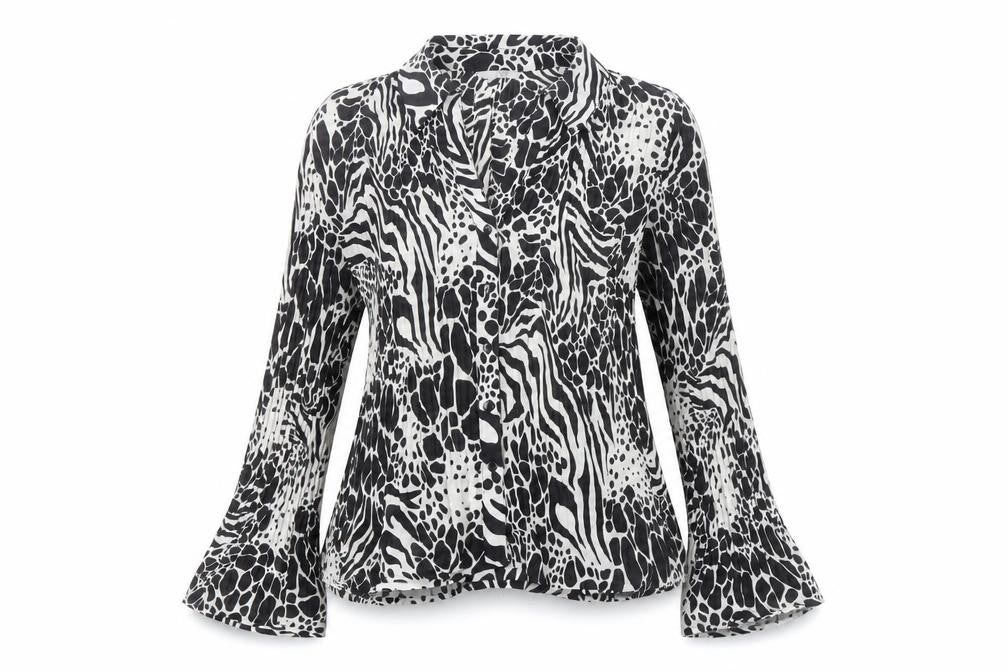 Marks & Spencer Women’s Black Animal Print Blouse UK 12 Long Sleeve