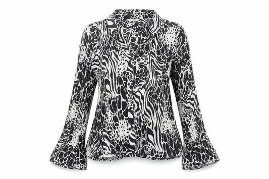 Marks and Spencer Women’s Black Animal Print Blouse UK 12 Long Sleeve