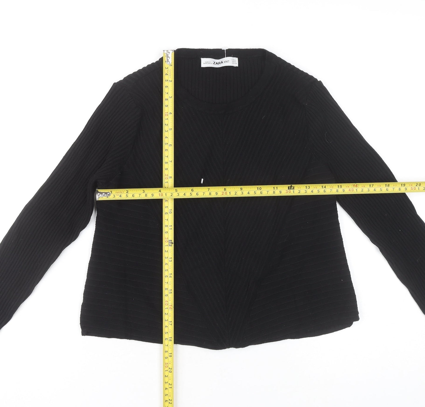 Zara Women Black Slim Fit Ribbed Knit Pullover Jumper Size M