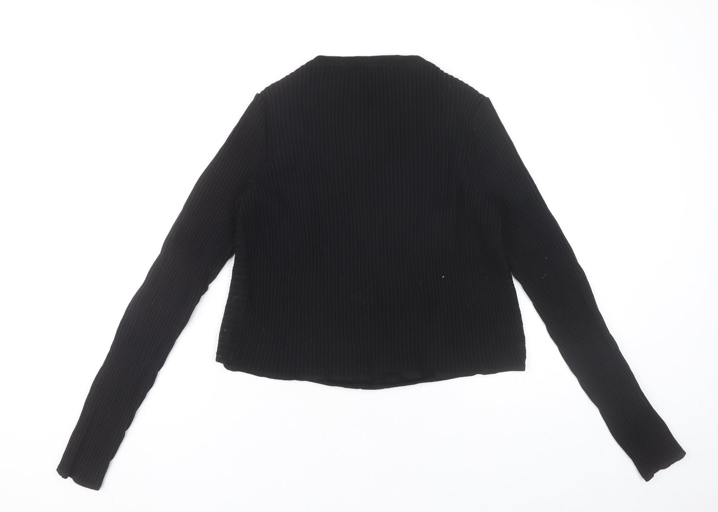 Zara Women Black Slim Fit Ribbed Knit Pullover Jumper Size M