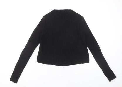 Zara Women Black Slim Fit Ribbed Knit Pullover Jumper Size M