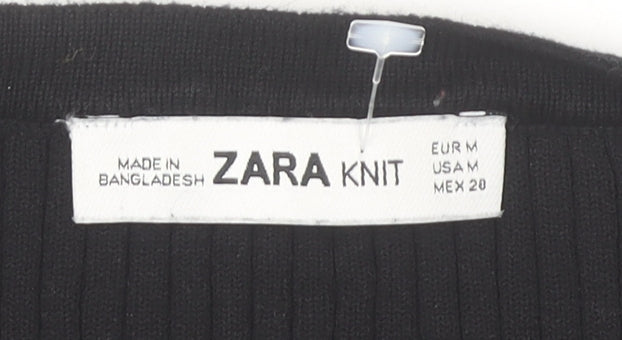 Zara Women Black Slim Fit Ribbed Knit Pullover Jumper Size M