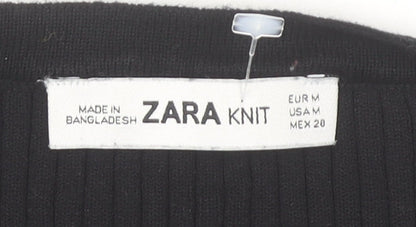Zara Women Black Slim Fit Ribbed Knit Pullover Jumper Size M