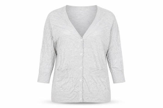 Front view of French Connection Women’s Grey M Cardigan V-Neck Long Sleeve Knit