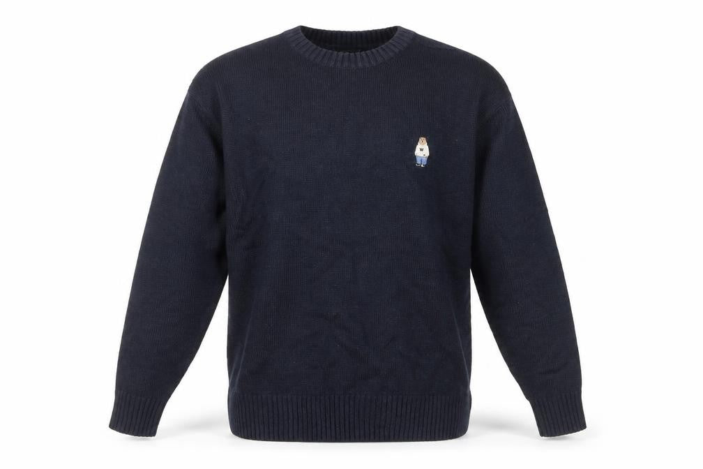 WHO.A.U Men’s Blue Knit Pullover Jumper M Crew Neck Embroidered Logo