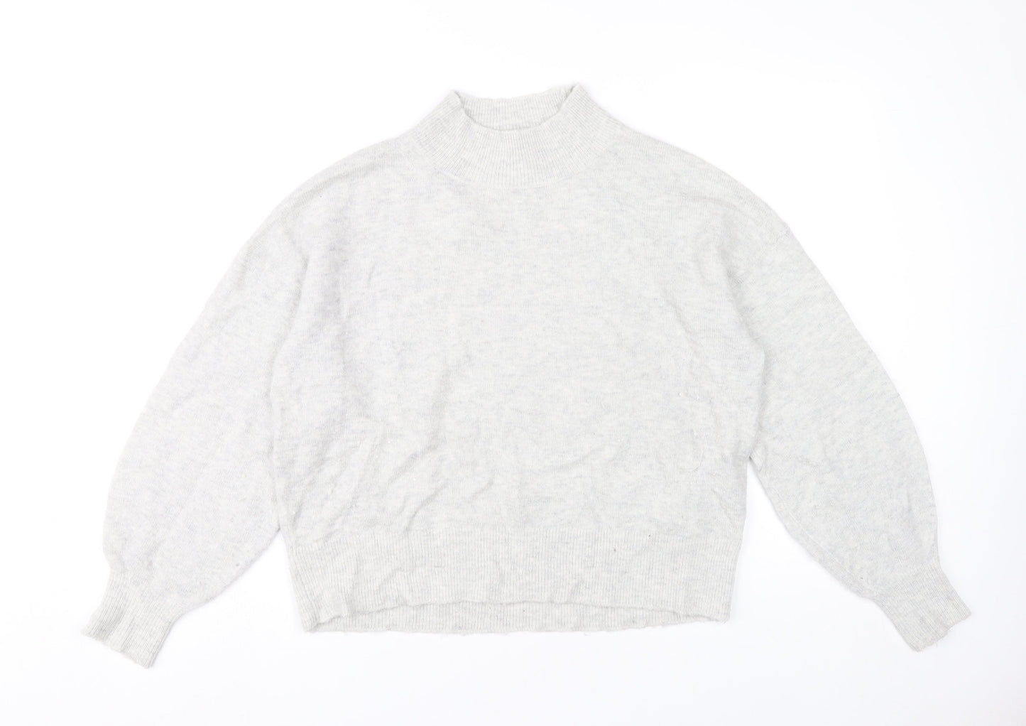 Fat Face Womens Grey Mock Neck Jumper Size 12 Wool Blend Pullover