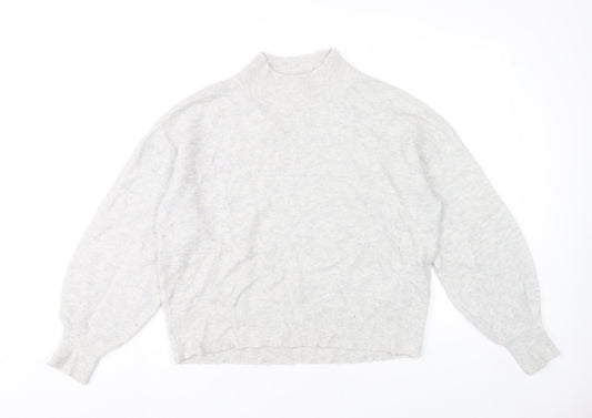 Fat Face Womens Grey Mock Neck Jumper Size 12 Wool Blend Pullover