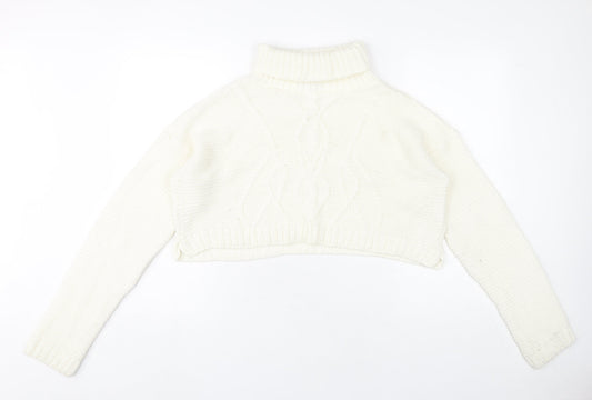 PrettyLittleThing Women’s Ivory Roll Neck Cable-Knit Jumper M