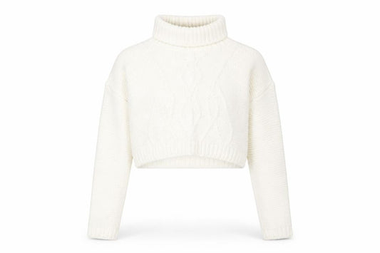 PRETTYLITTLETHING Women’s Ivory Roll Neck Cable-Knit Jumper M
