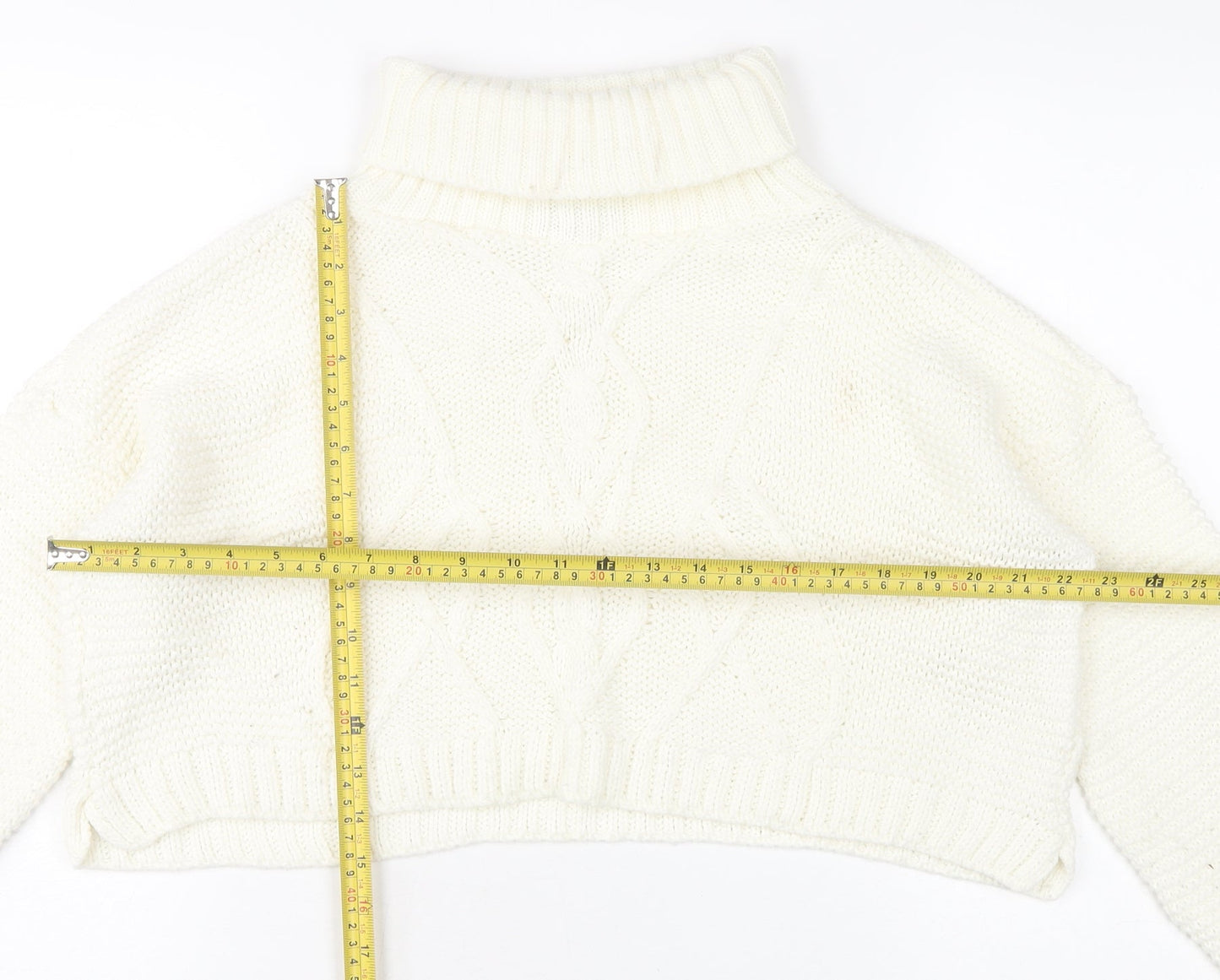 PrettyLittleThing Women’s Ivory Roll Neck Cable-Knit Jumper M