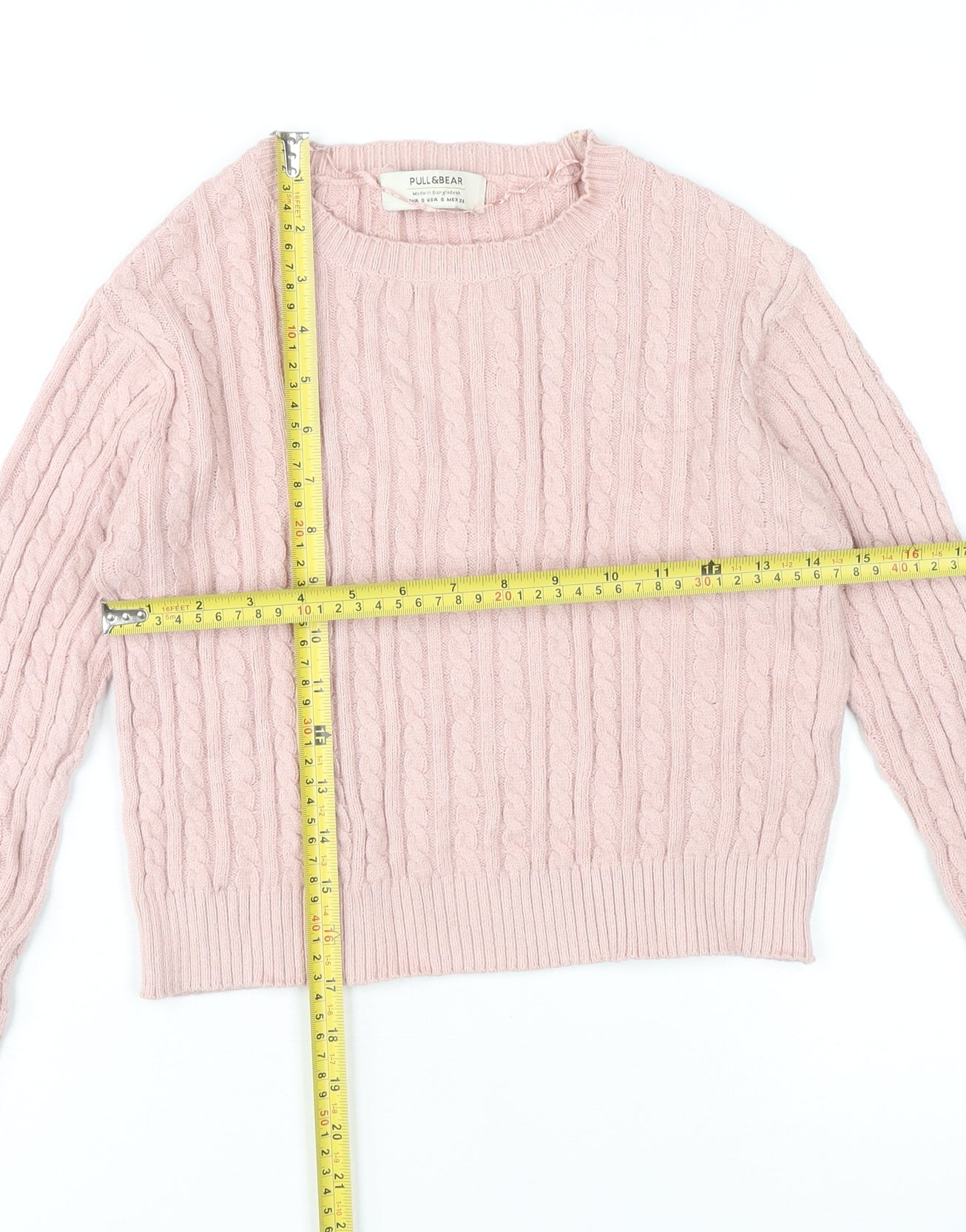 Pull&Bear Womens Pink Cable-Knit Jumper Size S Crew Neck Long Sleeve