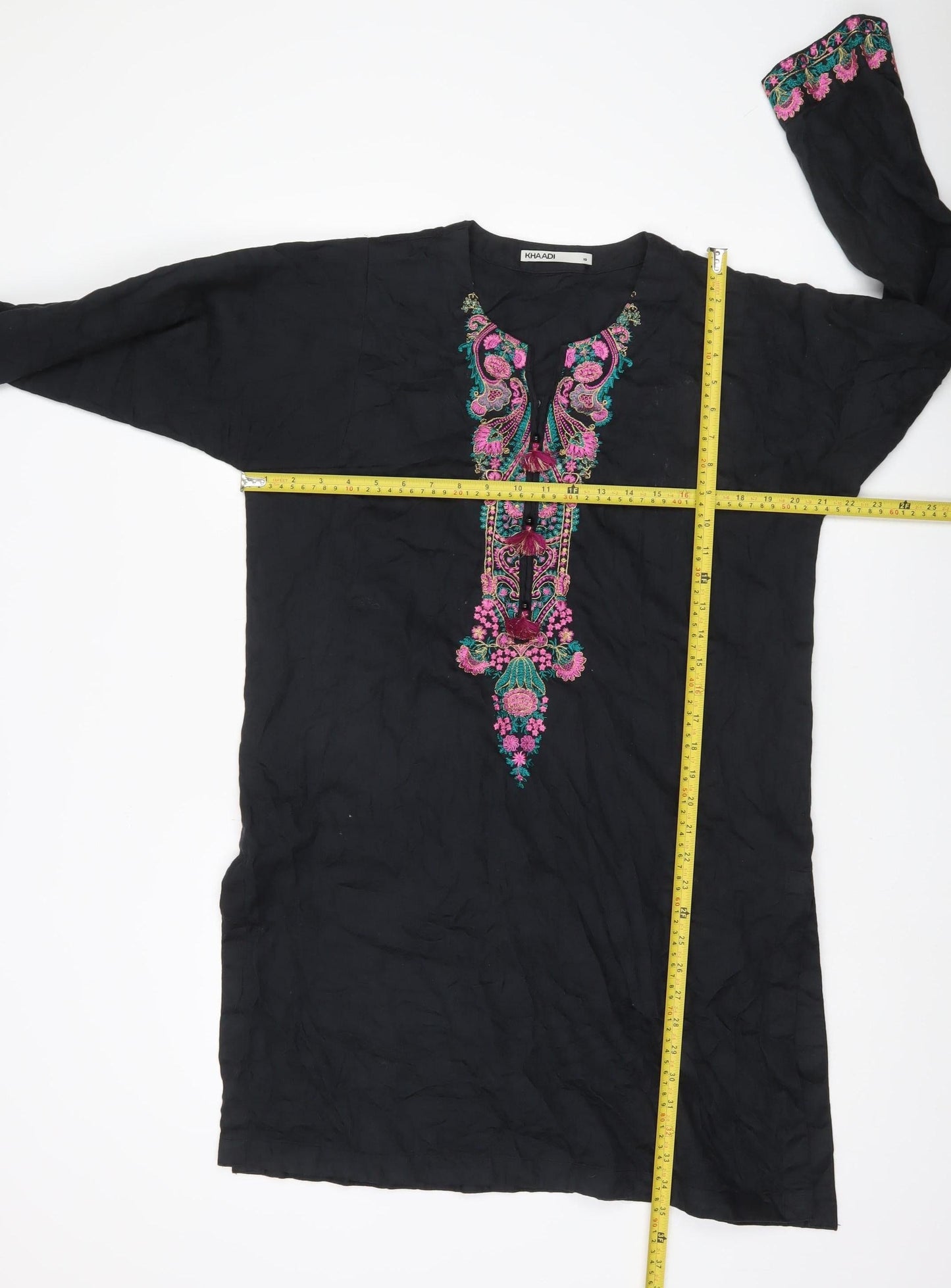 Khaadi Women’s Black Embroidered Cotton Kaftan Dress Size 10