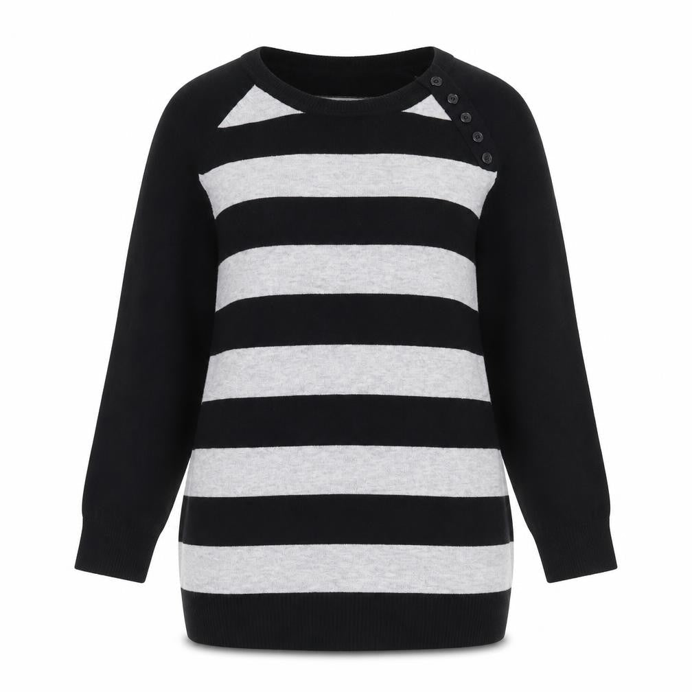 MK Women Black Grey Striped Pullover Jumper Size 12 Long Sleeve