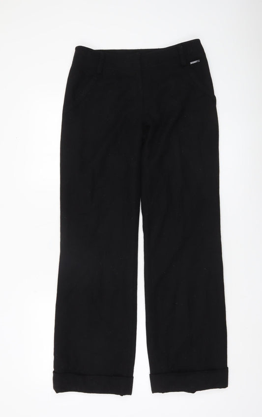 ELLE Womens Black Cropped Straight Leg Trousers UK 8 XS