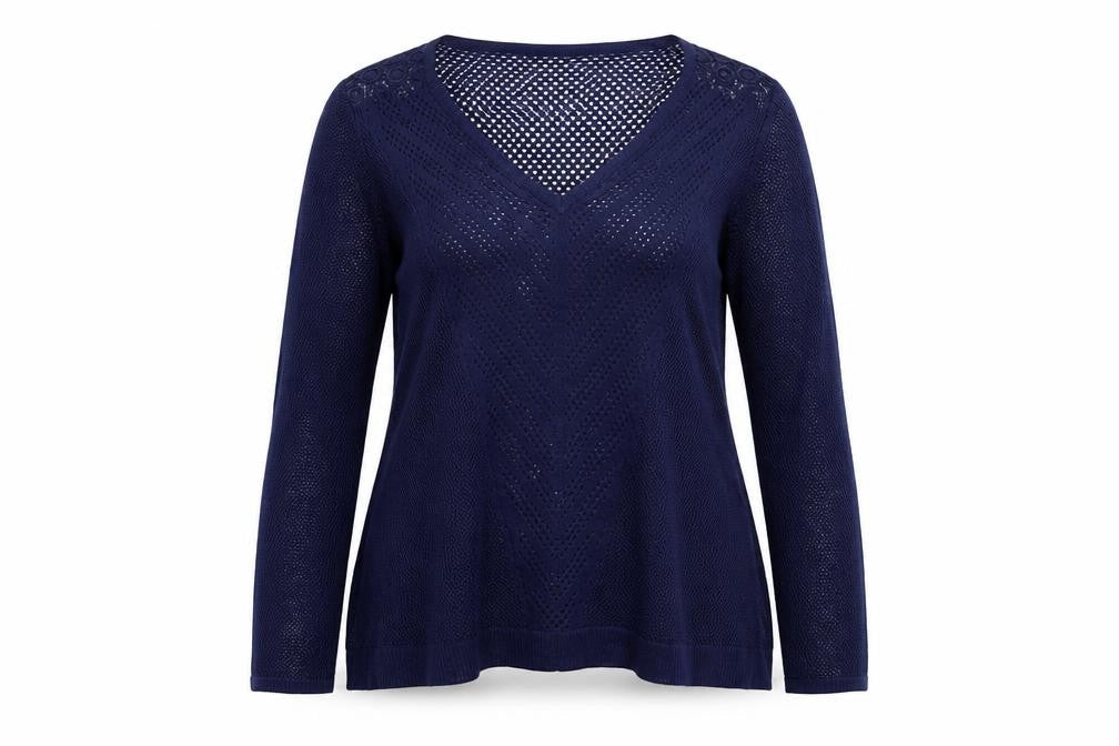 Marks & Spencer Womens Blue Size 10 V-Neck Open Knit Pullover Jumper