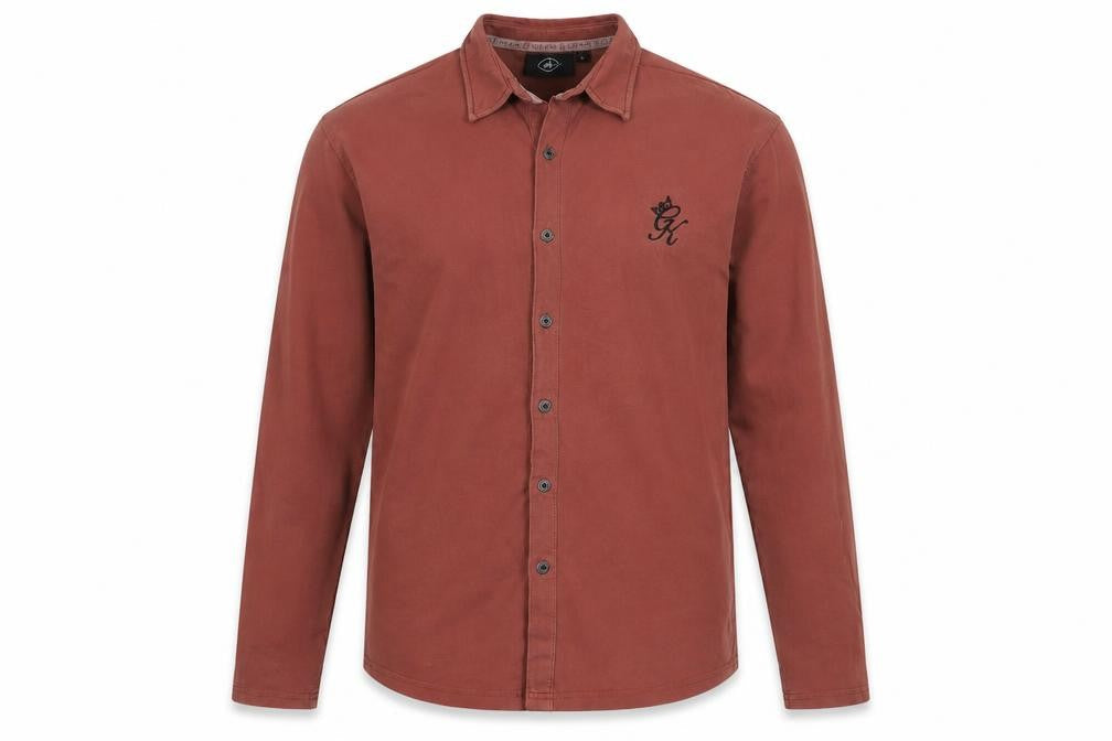 Gym King Men's Brown Slim Fit Long Sleeve Button-Up Shirt L