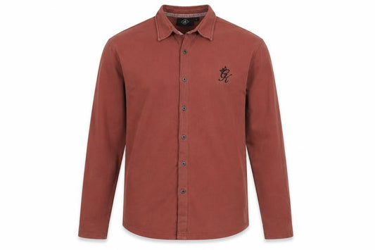 Gym King Men's Brown Slim Fit Long Sleeve Button-Up Shirt L
