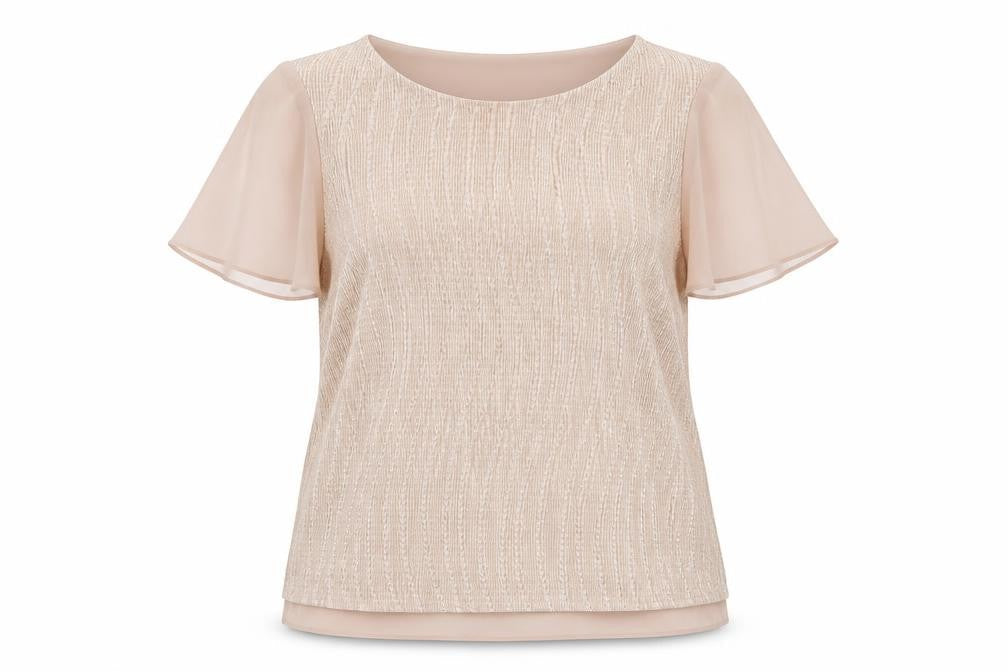 M&Co Women’s Beige Blouse Size 16 Flutter Sleeve Scoop Neck