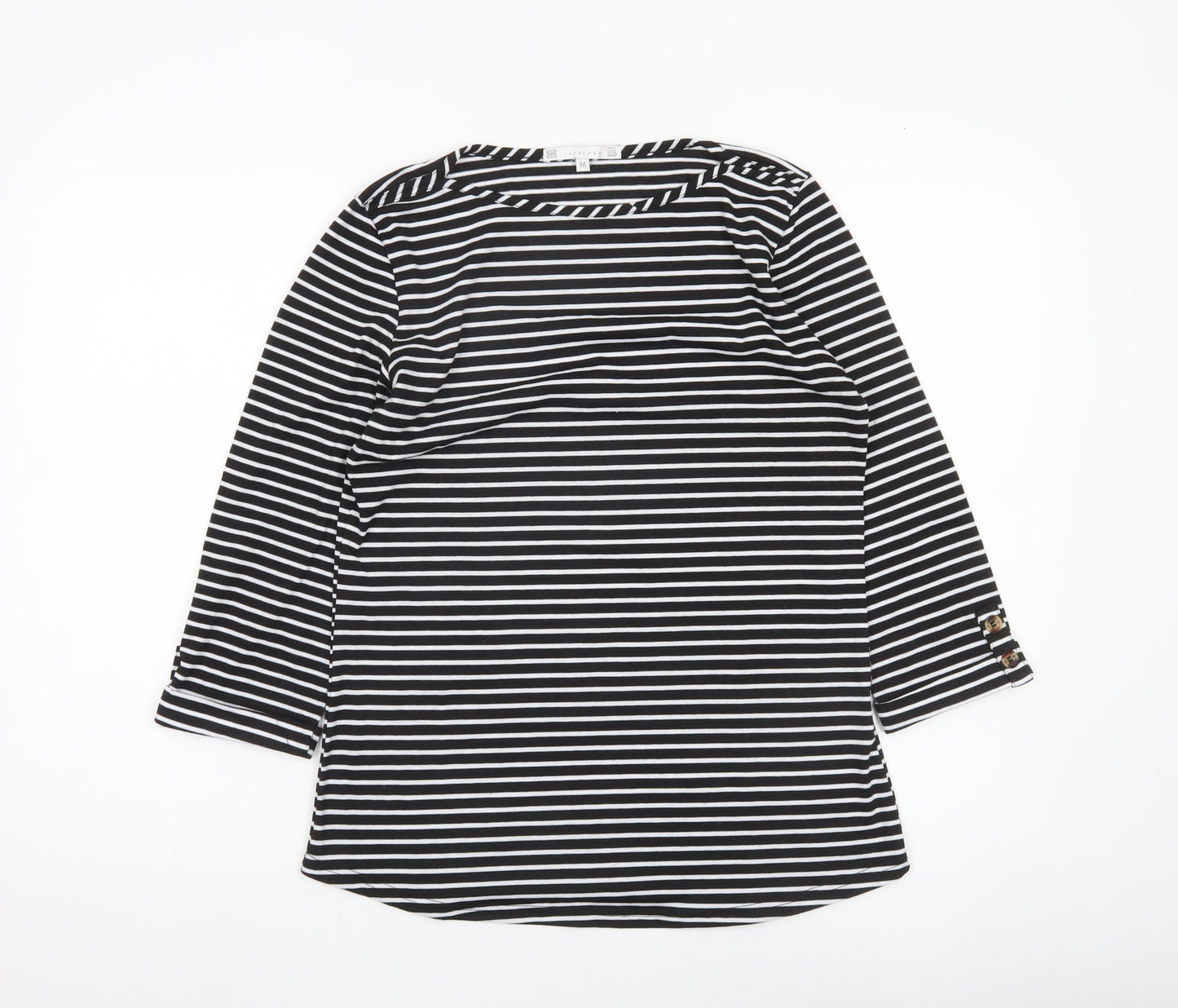 Lakeland Women’s Black Striped Boat Neck 3/4 Sleeve Blouse M