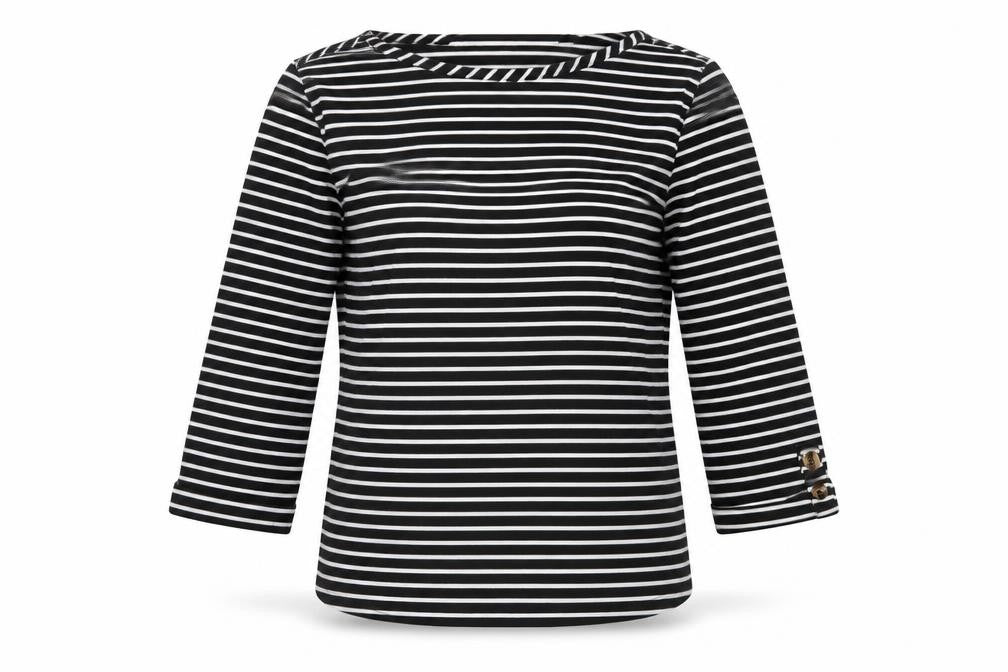 Lakeland Women’s Black Striped Boat Neck 3/4 Sleeve Blouse M