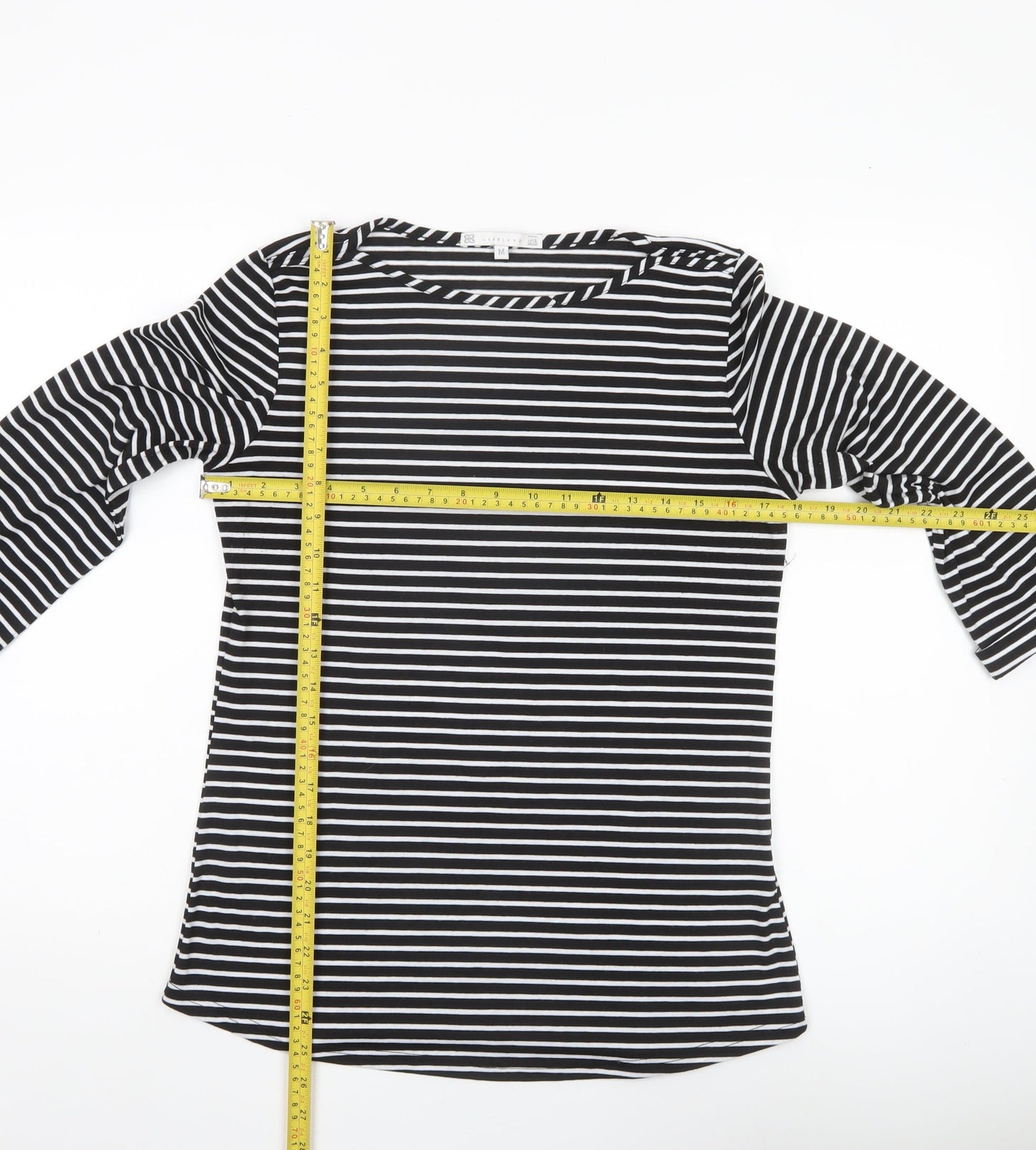 Lakeland Women’s Black Striped Boat Neck 3/4 Sleeve Blouse M