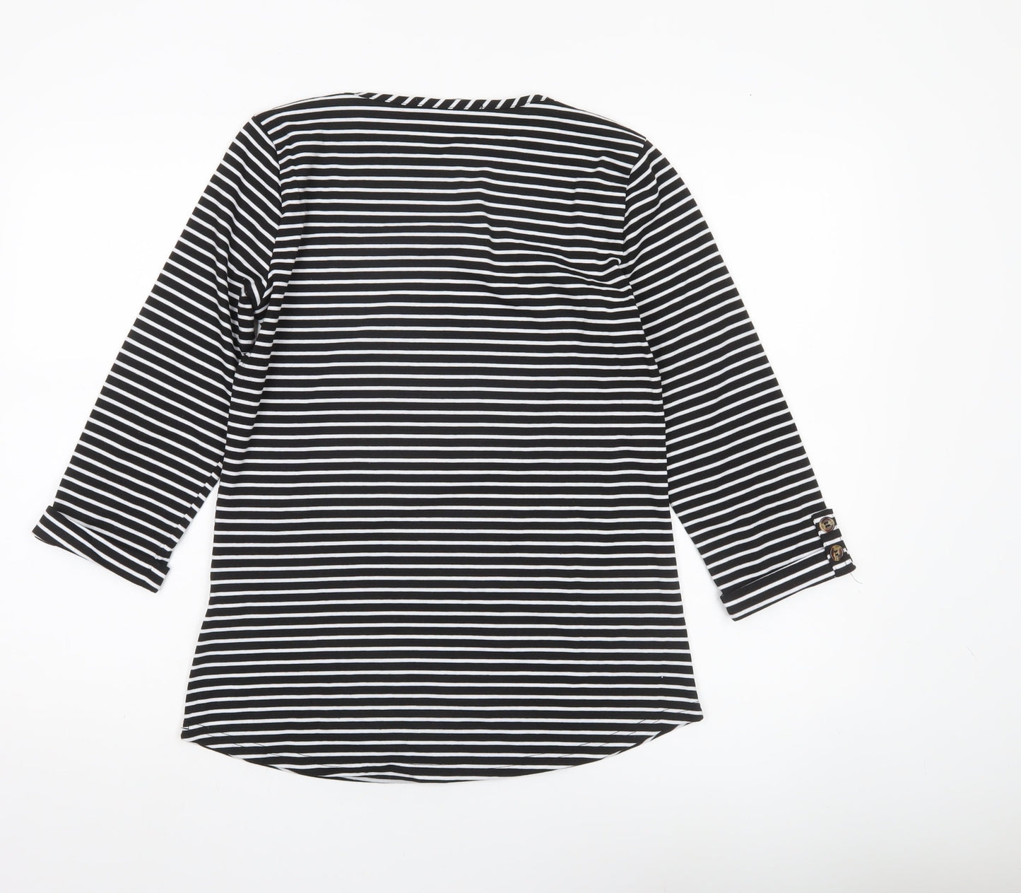 Lakeland Women’s Black Striped Boat Neck 3/4 Sleeve Blouse M