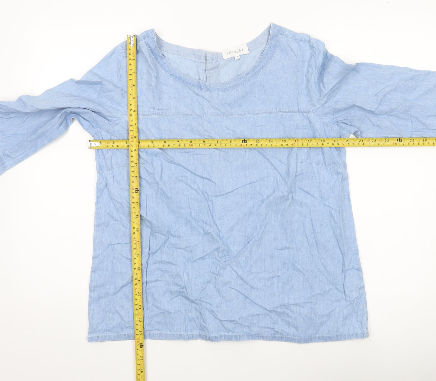 Thought Women’s Blue Cotton Blend Chambray Blouse Size 12