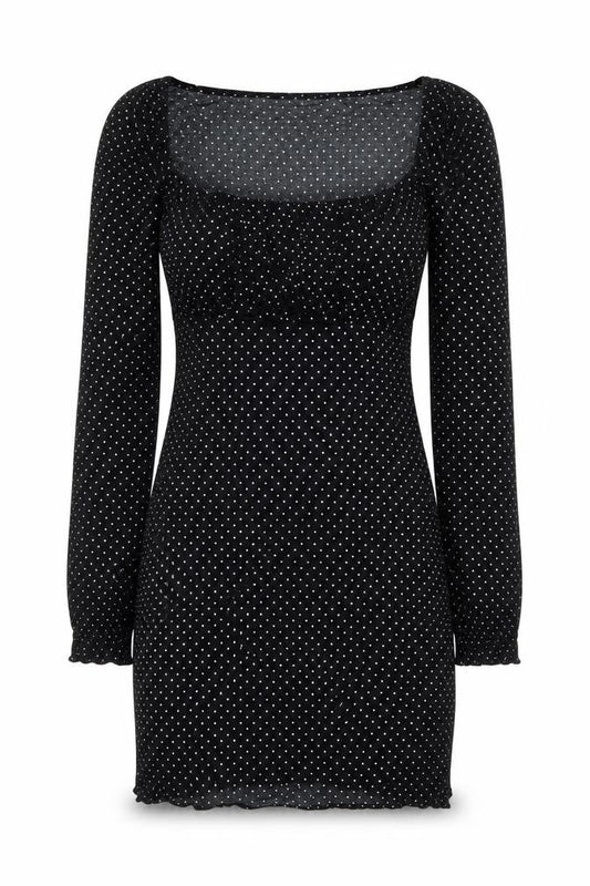 Front view of Urban Renewal Women’s Black Polka Dot Bodycon Dress, size M