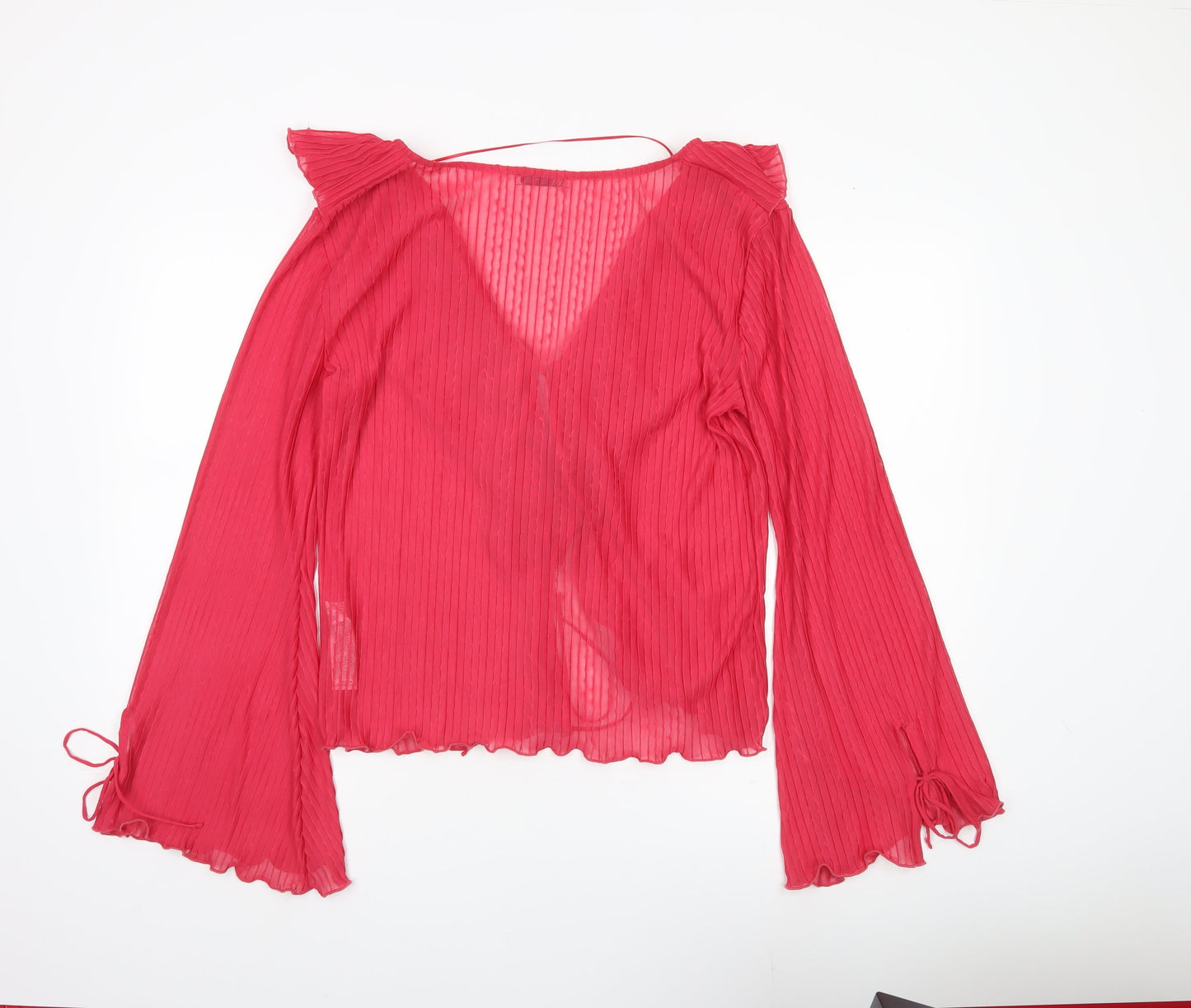 Zara Women Red Ruffle Wrap Blouse Long Sleeve Size L