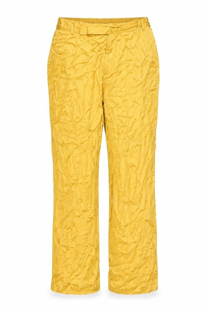 Zara Women Yellow Wide-Leg Viscose Trousers L High Rise