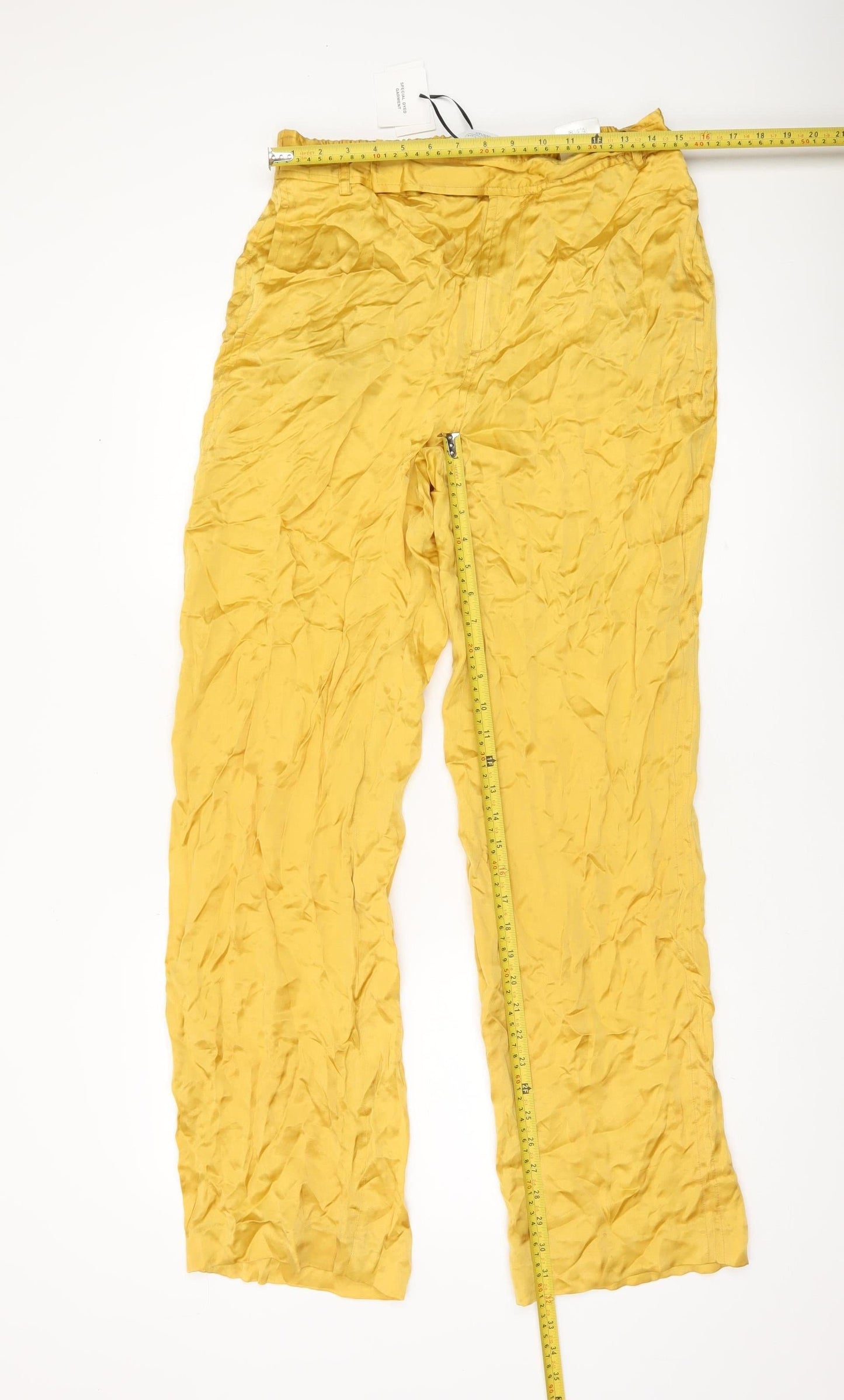 Zara Women Yellow Wide-Leg Viscose Trousers L High Rise