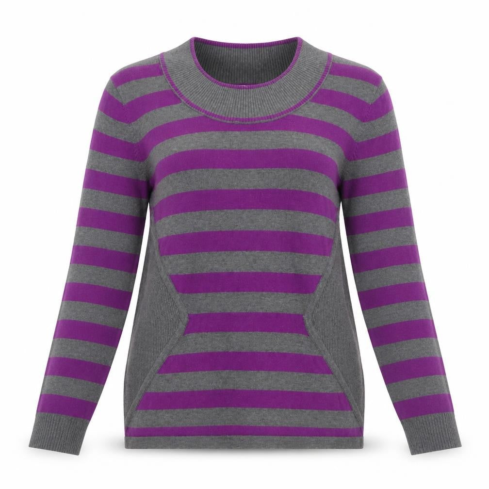 Micha Women’s Grey Purple Striped Pullover Jumper M