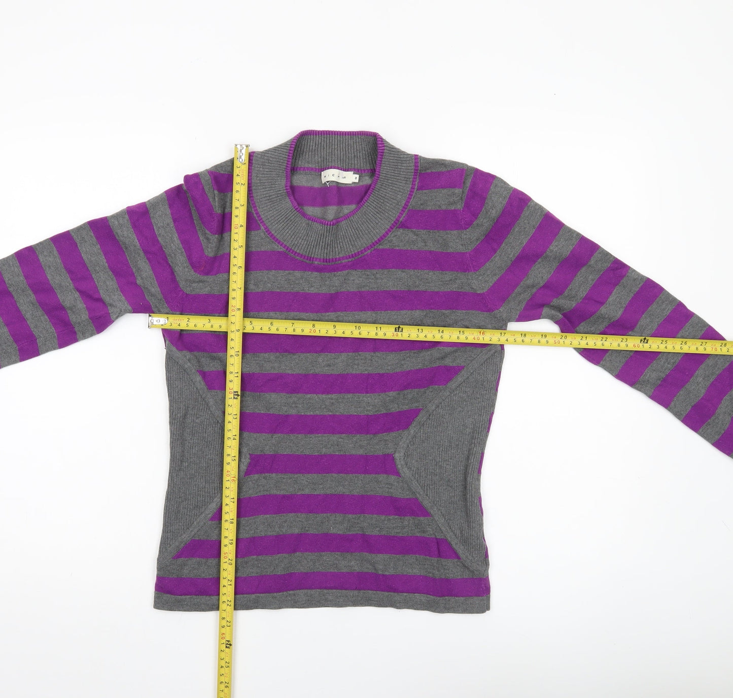 Micha Women’s Grey Purple Striped Pullover Jumper M