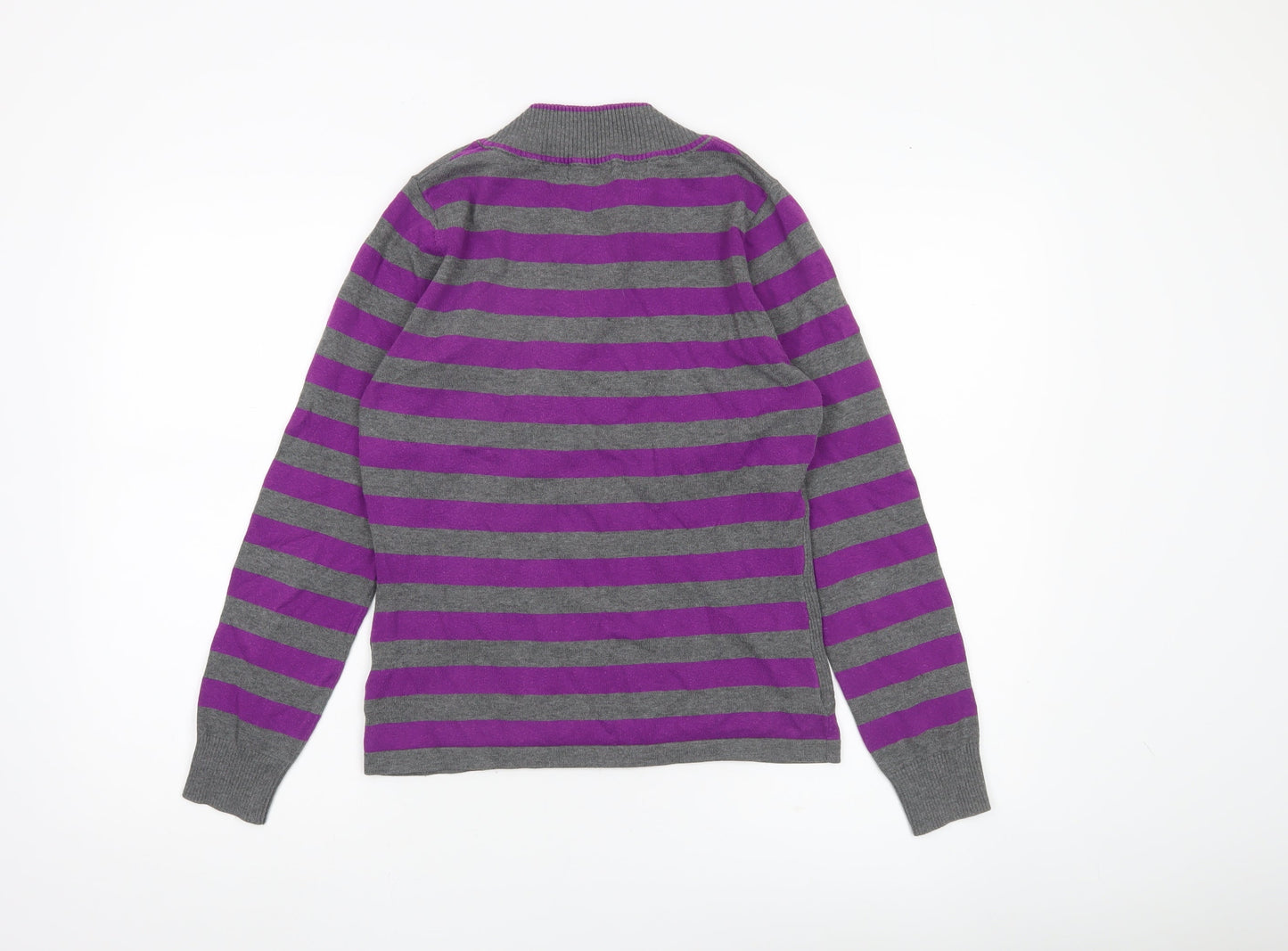 Micha Women’s Grey Purple Striped Pullover Jumper M