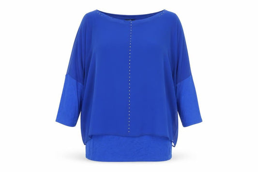 Wallis Women’s Blue Tunic Blouse M Studded 3/4 Sleeve Boat Neck