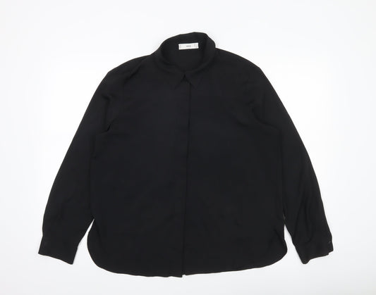 MNG Women’s Black Blouse Size 14 Long Sleeve Collared Workwear
