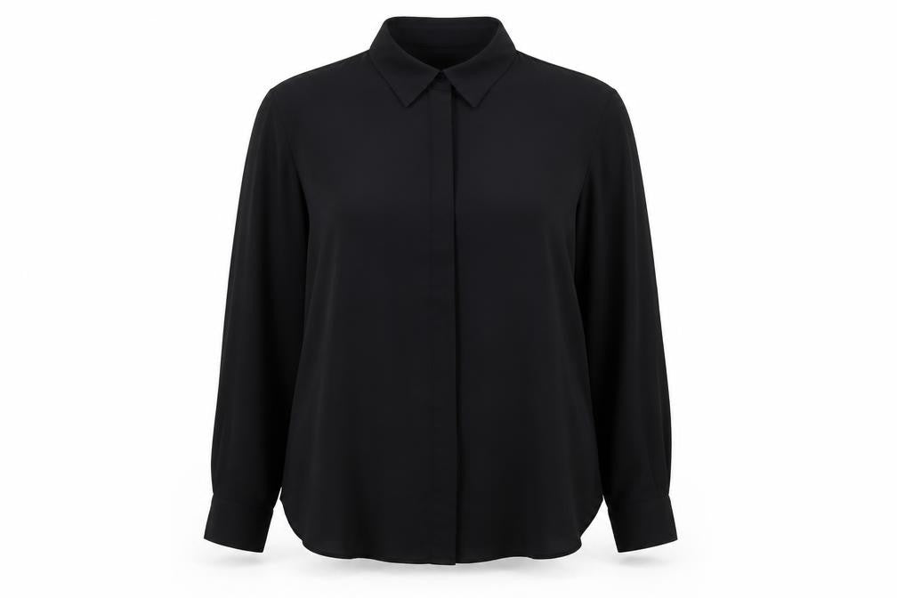 Mango Women’s Black Blouse Size 14 Long Sleeve Collared Workwear